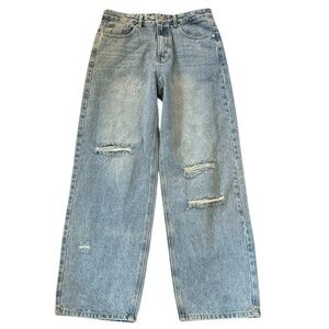 The Kript Jean Baggy Wide Leg High Rise Light Blue Distressed Y2K Large (30x31)
